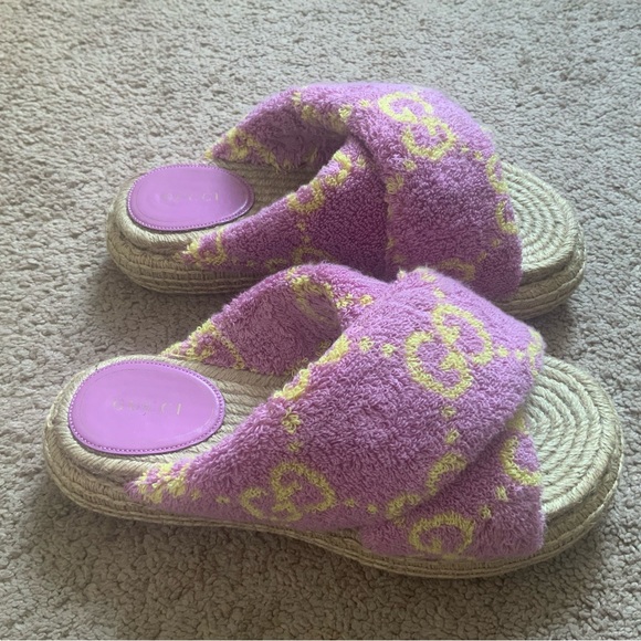 Gucci Macro GG Terry Espadrille Slides Big Sponge Jacquard Candy Mousse Size 38 - Picture 1 of 14